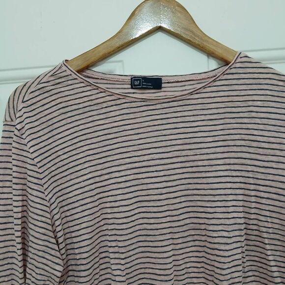 Gap womens large 100% linen tshirt light pink stripe stretch knit - Picture 3 of 7